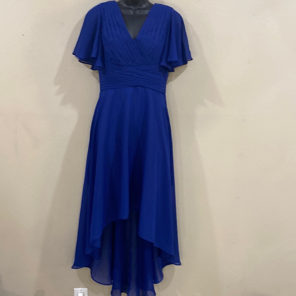 High Low Short Flutter Sleeve Dress ,Sz 6 Blue, Wedding, Bridesmaids, Party NEW!